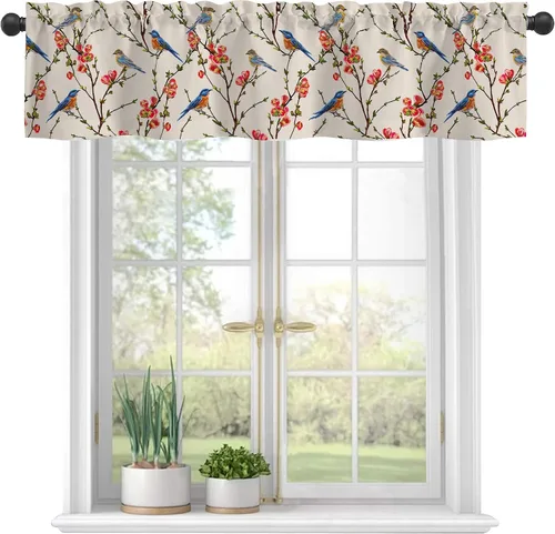 Vista 10 de Cortinas de cenefa para ventanas, patrón marroquí en acuarela, cenefa semitransparente, con formas geométricas abstractas, bolsillo para cortinero