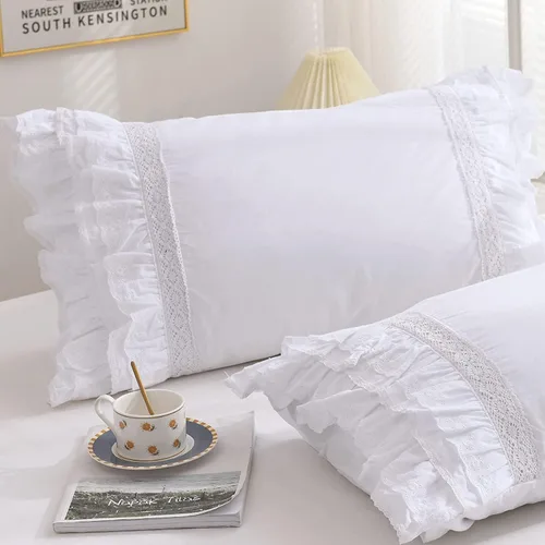 Vista 7 de Queen's House Fundas de Almohada Blancas de Encaje Bordado de Algodón Vintage con Volantes Tamaño Estándar Juego de 2