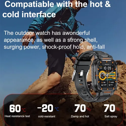 Vista 2 de Reloj inteligente militar con auriculares para hombres y mujeres, pantalla táctica de 2 pulgadas, modos deportivos, rastreador de fitness