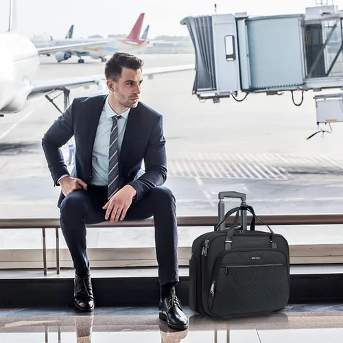 Vista 6 de EMPSIGN Bolsa con ruedas para laptop hombres/mujeres, 15.6 pulgadas, color Negro acolchado cruzado