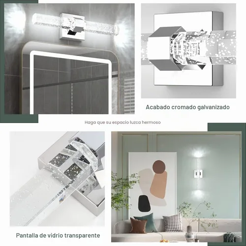 Vista 7 de Aipsun Lámparas de baño, luces cromadas con cristal de burbujas, accesorios de iluminación modernos de 19.7 pulgadas, accesorios de iluminación