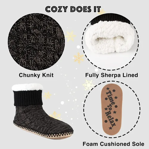 Vista 4 de Cozylook Calcetines tipo pantufla para hombre, con forro polar, suela antideslizante, para invierno, suaves, gruesas, acogedoras, cálidas, peludas