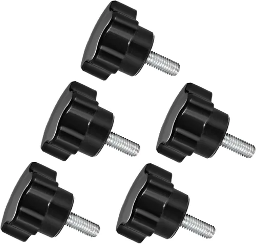 Vista 11 de Perillas de sujeción de estrella, rosca macho M5 x 2.756 in, cabeza de 0.925 in, mango de tornillo de pulgar de plástico, perno roscado negro