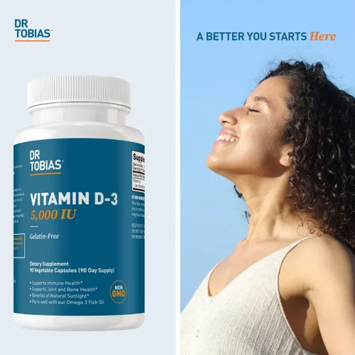Vista 7 de Dr. Tobias Vitamina D3 5000 UI, esencial para huesos saludables, dientes y sistema inmunológico, suplemento de vitamina D extra fuerte, sin OMG, 90
