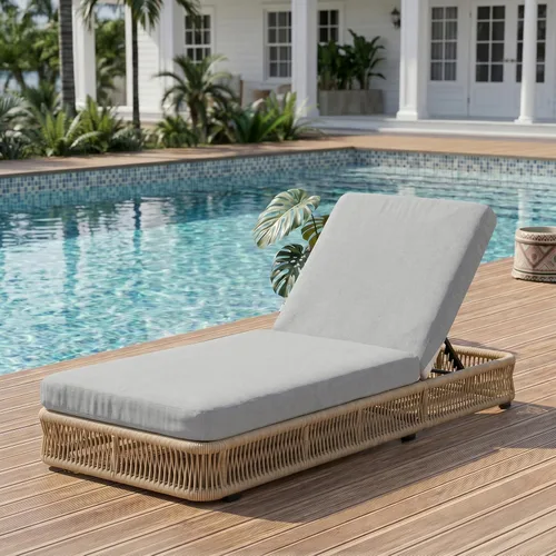 Vista 11 de Outdoor Chaise Lounge Chairs Set of 2, Brown Woven Rope Pool Lounge Chairs marrón/beige