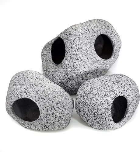 Vista 4 de JIH Decoraciones de acuario de roca, refugios de cerámica, hábitat de camarones, tubo de reproducción, cueva oculta, cueva apilable para decoración