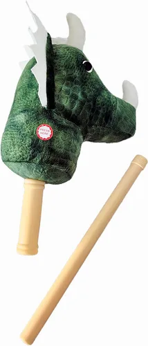 Vista 2 de Ponyland: Animal de palo de música, dinosaurio verde, botón de música, palo resistente de dos piezas con cabeza de animal de felpa suave colorida