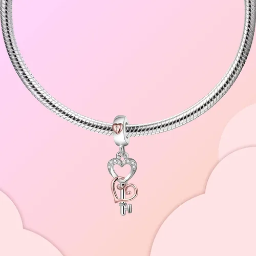 Vista 2 de Abalorio de plata de ley 925 para madre, hija, abuela, para familia, amor, madre, hija, abuela, para pulseras, collares, dijes, joyas, regalo