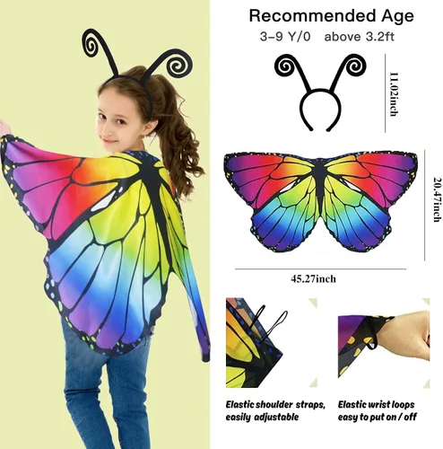 Vista 8 de Creatoy Alas de mariposa de hadas para niños y niñas, disfraz de alas de mariquita, alas de abeja con diadema de insectos, disfraz de niños, fiesta