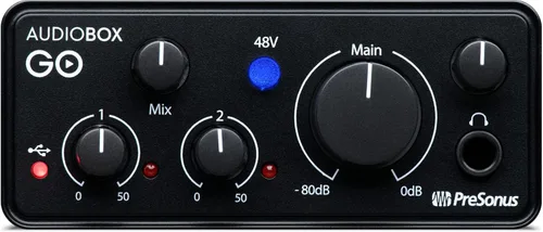 Vista 2 de PreSonus AudioBox GO - Interfaz de audio USB-C con paquete de software Studio One Artist y escudo de grabación de aislamiento con monitores