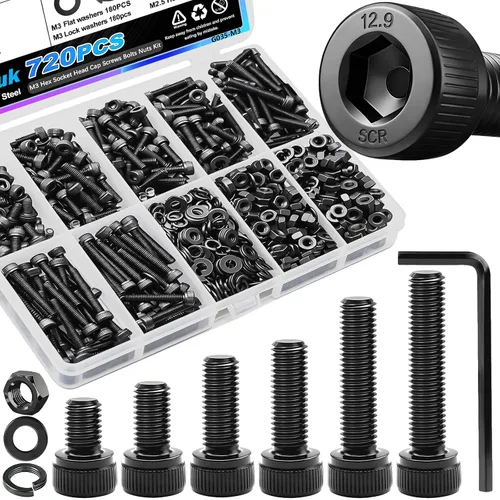Vista 8 de mxuteuk Juego de tornillos M5 de 185 piezas, kit de tuercas, pernos y tornillos de cabeza hexagonal M5, pernos de acero de aleación de grado 12.9
