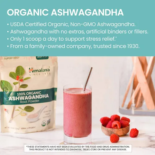 Vista 3 de Himalaya Suplemento de hierbas en polvo de raíz de ashwagandha orgánico certificado por USDA, apoya la relajación, alivio del estrés, energía