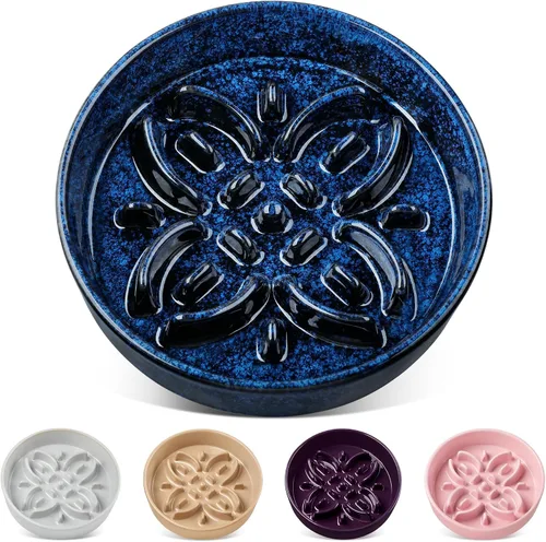 Vista 13 de vancasso Cuencos de alimentación lenta de cerámica para perros, cuencos de comida para perros con rompecabezas con laberinto floral, plato de comida