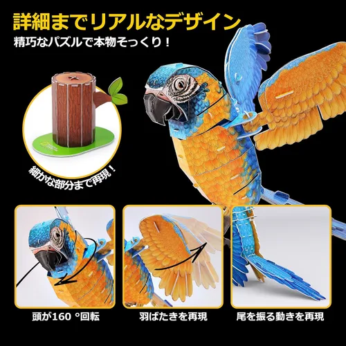 Vista 2 de ASSYME DS1097h Macaw Papercraft, No Glue Tools, Elementary School Students, Craft Kit, Easy for Ages 8 and Up