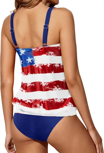 Vista 2 de Yonique Trajes de baño estilo tankini con blusón para mujer, de dos piezas, ajuste holgado, sencillo y estampado floral.