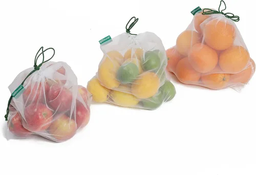 Vista 3 de Earthwise - Bolsas de malla reutilizables para productos agrícolas – lavables Juego de 9 bolsas prémium, con malla transparente, ligeras