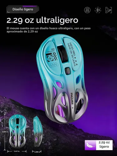 Vista 3 de FMOUSE Ratón inalámbrico trimodo (2.4G/Bluetooth/cableado), 4800 DPI, programación macro, RGB, recargable tipo C para Mac/portátil/iPad