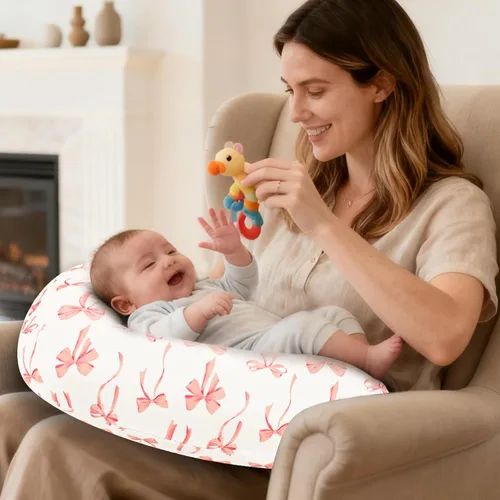 Vista 4 de Funda de almohada de lactancia, fundas de lactancia extraíbles para almohadas de lactancia, ajuste elástico y suave para bebés recién nacidos, lazo