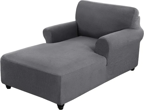 Vista 14 de Funda ajustada para sofá chaise lounge - Funda elástica para chaise de doble brazo con protector (Rojo vino, cuadros pequeños)