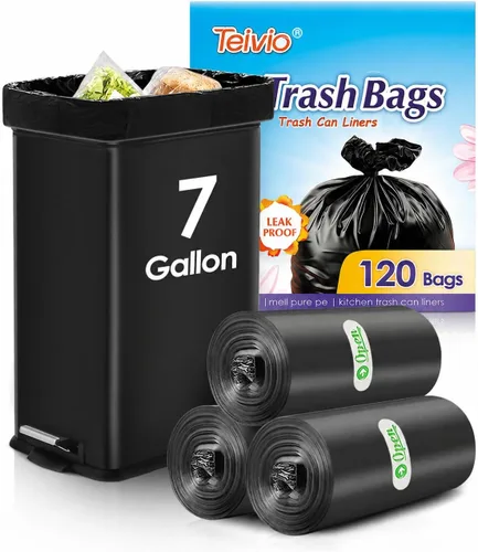 Vista 8 de Teivio Bolsas de basura negras medianas de 10 galones, 56 unidades, bolsas Se adapta a cestas de basura de plástico de 30 a 35 litros, 6, 7, 8, 9