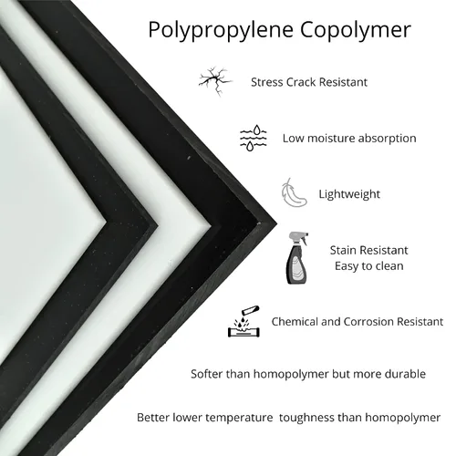 Vista 2 de BuyPlastic Lámina de Plástico de Copolímero de Polipropileno Negro (PPC) de 1" de Grosor, Tamaño 6" x 6", Panel Resistente a Químicos e Impactos