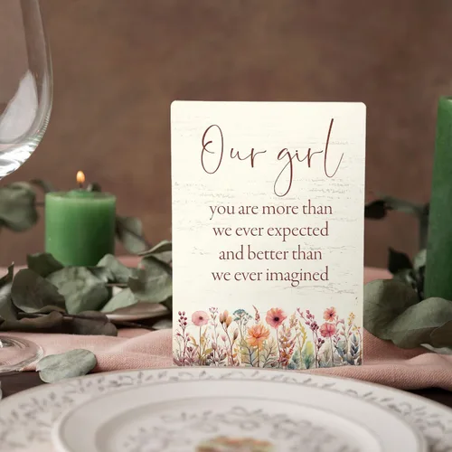 Vista 4 de Decoración de guardería para bebé, con texto en inglés "Our Girl You are More Than We Ever Expected", letrero de madera de 5 x 7 pulgadas, letreros