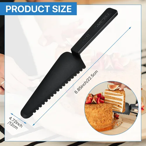Vista 2 de 50 piezas desechables de plástico cortador de tartas, espátula de plástico negro para tartas, utensilios de servir desechables para pizza