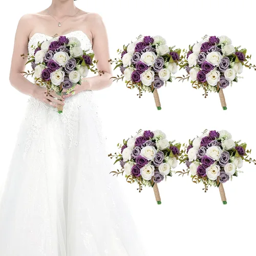 Vista 9 de Ramos para dama de honor para boda - Ramo de flores artificiales de 7 pulgadas para fiesta, ceremonia, aniversario, centros de mesa para mesa de Azul