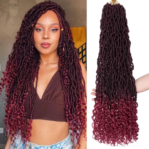 Vista 31 de Leeven 7 Paquetes Cabello Crochet Faux Locs con Puntas Rizadas 10 Pulgadas Pre-enrollado Goddess Locs Trenzas Crochet Cabello 84 Hebras Negro