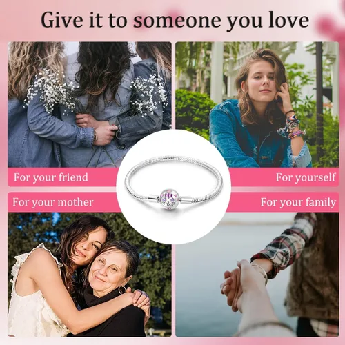 Vista 6 de Parmuz Charm Bracelet 925 Sterling Silver Heart Clasp Snake Chain Bracelet Jewelry Fit Charm Birthday Gift for Women Girls