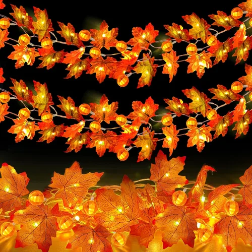 Vista 8 de Temporizador - Paquete de 2 guirnaldas de otoño con luces de calabaza que