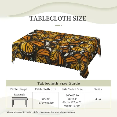 Vista 6 de BONDIJ Monarch - Mantel rectangular con diseño de mariposas impermeable, resistente a las arrugas, para comedor, cocina, fiestas, vacaciones, 54 x