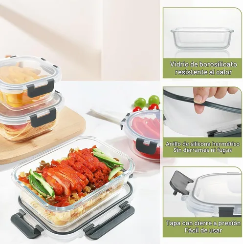 Vista 2 de BAYZZ Juego de 30 piezas de recipientes de vidrio para almacenamiento de alimentos, recipientes de vidrio para preparación de comidas con tapas
