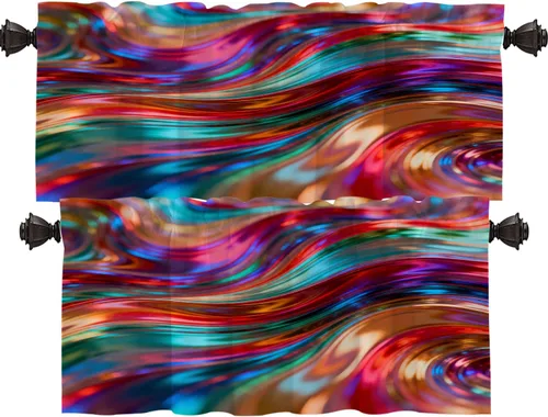 Vista 44 de Shrahala Blue Bright Blackout Curtain Tiers, Colorful Acrylic Paint Pour Abstract Design Kitchen Valance Light Blocking Tier Drapes with Rod Pocket