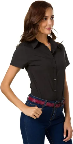 Vista 3 de Camisas de manga corta con botones para mujer, blusa de vestir básica simple