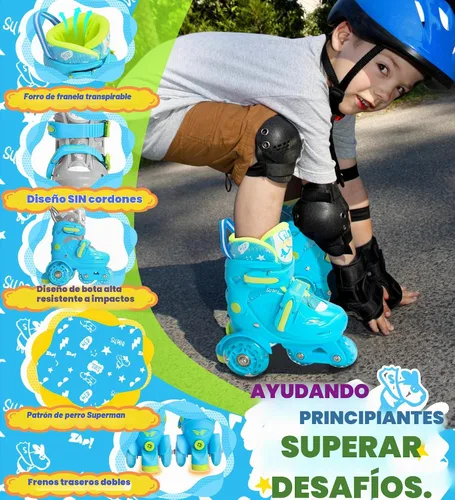 Vista 2 de Patines de ruedas ajustables para niños, niñas y señoras con ruedas que se iluminan con flash (edad 3-9), equilibrio de tres puntos, empaque de caja