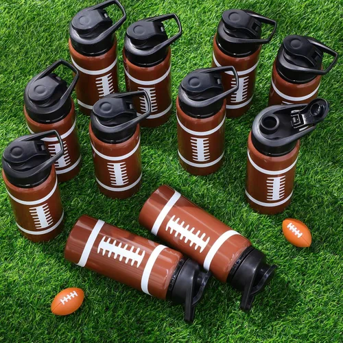 Vista 5 de Honeydak Paquete de 12 botellas de agua de fútbol de 20 onzas a granel para hombres, botellas de viaje de metal con tapa a presión y asa