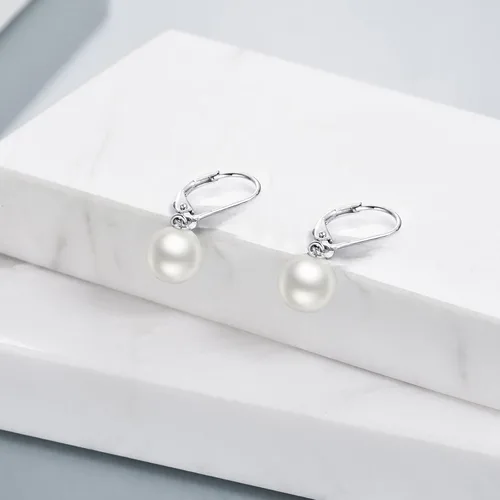 Vista 3 de Aretes de plata de ley 925 con perlas, colgantes y colgantes para mujer