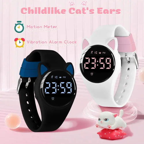 Vista 2 de Relojes digitales para niños y niñas, reloj deportivo con rastreador de fitness, podómetro, reloj despertador, cronómetro, no necesita aplicación