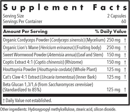 Vista 2 de Nutricology - Suplemento de defensa de fitogarrapatas - Complejo de hongos, extracto de hongos, melena de león, cordyceps, beta-glucanos, cápsulas