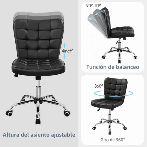 Vista 5 de Yaheetech - Silla de escritorio de oficina sin brazos con ruedas, color negro
