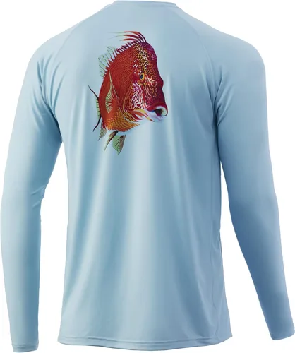 Vista 5 de HUK Camiseta de pesca de manga larga con protección solar para hombre Vc Pursuit Pescado de hueso - Glaciar