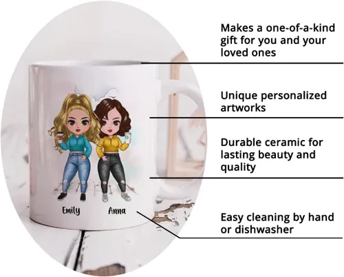 Vista 5 de GOSSBY Taza personalizada (2 Sisters) ¡Aparentemente somos problemas cuando estamos juntos, quién sabía! Taza personalizada para mejor amiga