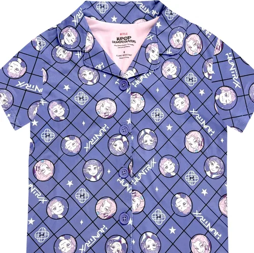 Vista 4 de KPop Demon Hunters - Conjunto de pijama para niñas, 2 piezas con botones, manga corta y pantalones cortos, ropa de dormir suave, producto