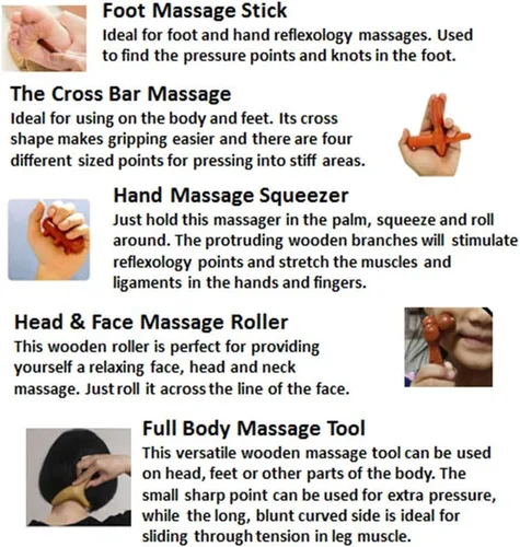Vista 2 de Reflexology - Masajeador tailandés tradicional de madera para cuerpo completo, gancho para espalda, spa, cara, terapia Gua Sha, herramienta