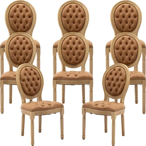 Vista 9 de ODUSE-DAILY French Country - Juego de 2 sillas de comedor de color caramelo, sillas de cocina y comedor, sillas de cocina de piel sintética, Ámbar