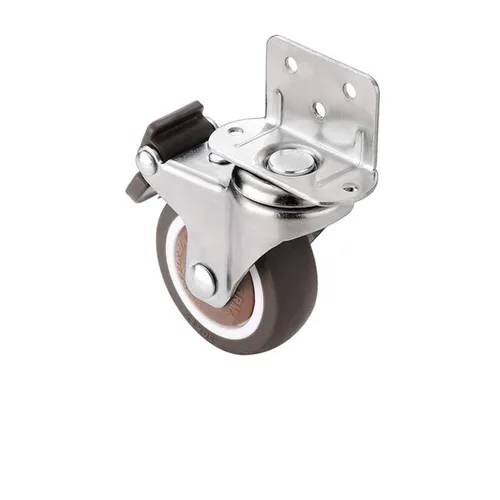 Vista 2 de Rueda giratoria de placa en forma de L de 1.25 pulgadas, con ruedas de goma de freno, ruedas de montaje lateral para capacidad de carga de 120