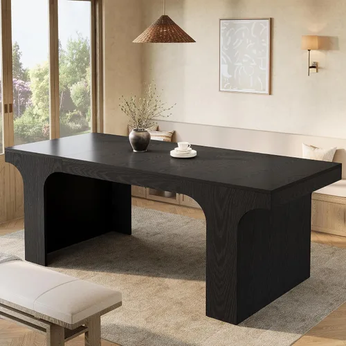 Vista 8 de Tribesigns Mesa de comedor de granja de 71 pulgadas para 6-8, mesa de cocina larga y moderna de madera con diseño arqueado, muebles de comedor