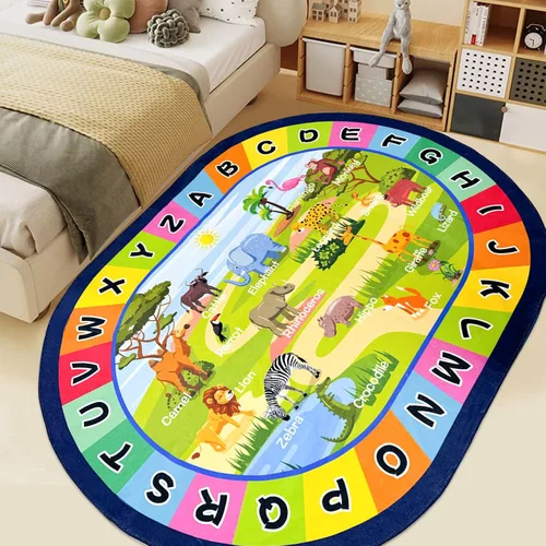 Vista 4 de USTIDE Alfombra ovalada para niños, 5 x 7 pulgadas, con letras del alfabeto ABC, alfombra educativa antideslizante, alfombra de juego para el aula