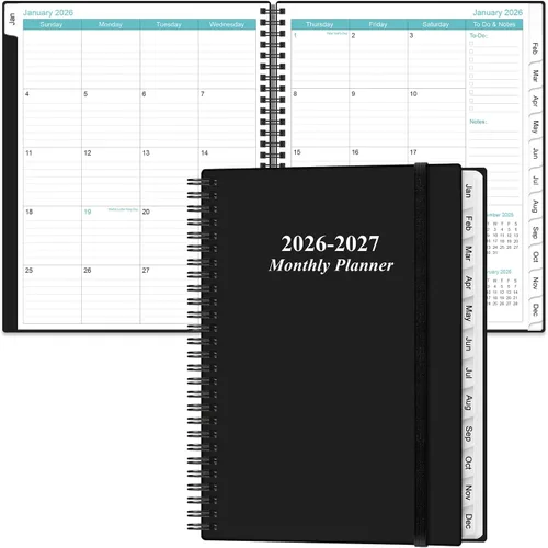 Vista 11 de Agenda mensual 2026-2027 – enero 2026 – junio 2027, dos páginas por mes, calendario mensual de 18 meses con pestañas, encuadernación fuerte de doble
